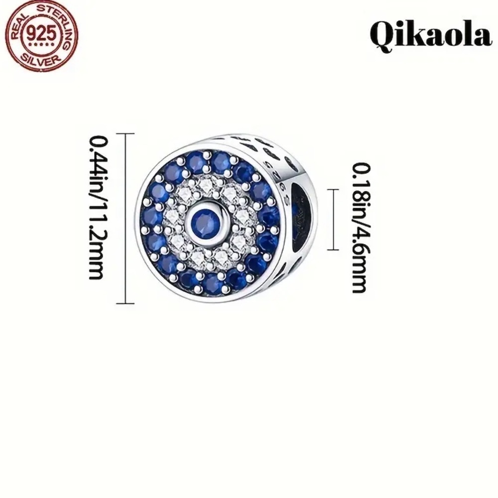 S925 Sterling Silver & Blue EVIL EYE CZ Charm/Pendant - NWT - Picture 3 of 5